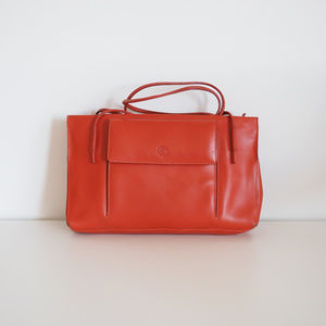Leather Vintage Style Bright Orange Shoulder Tote Bag